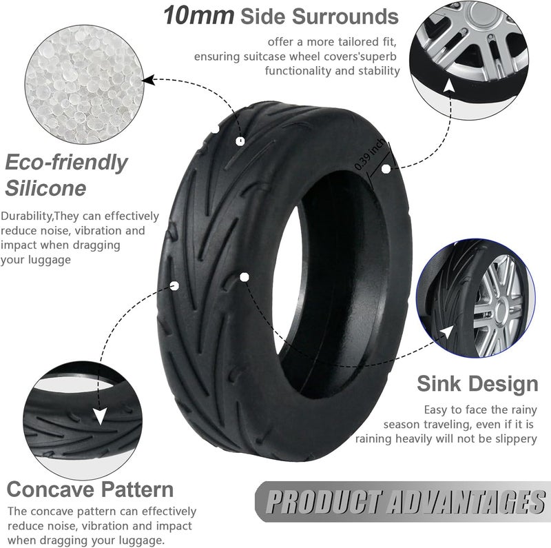 KOVNGE Upgrade Luggage Wheel Covers, 8pcs Suitcases Wheel Protector,Wear-Resistant, Anti-Noise, Silicone Protectors For 2-2.4"Luggage Spinner,Accessories for Travel（Black） - Image 4